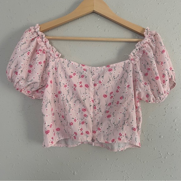 🦋 SHEIN Pink Floral Crop Top Casual Pastel Valentines Day Preppy Medium - Picture 4 of 4
